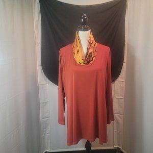 Susan Graver burnt orange cowl neck tunic size XL with long sleeves.